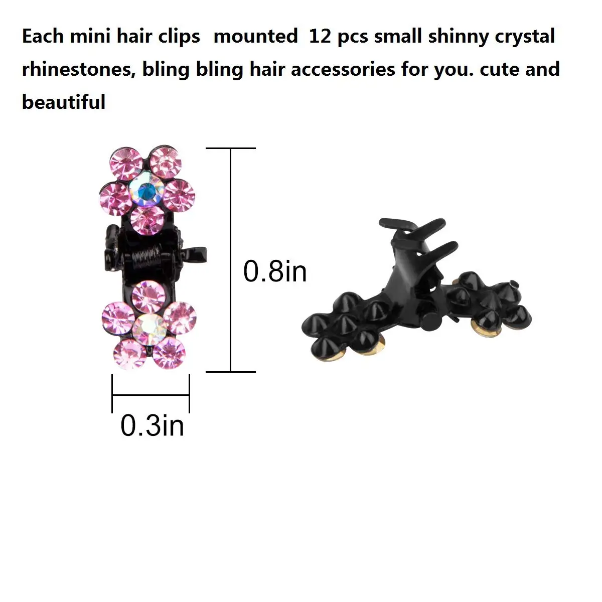 12pcs/Set Glitter Rhinestone Colorful Flowers Mini No-Slip Metal Hair Claws Hair Accessories For Girls Hair Clips Hairpins