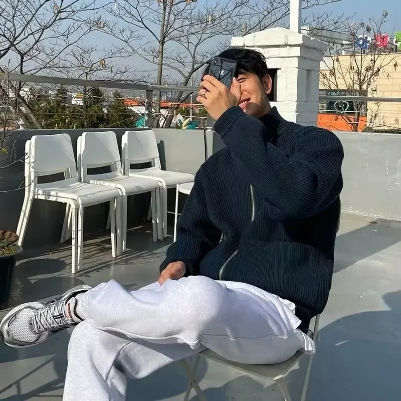 남성용 한국 스타일 스웨터 가디건, 겨울 캐주얼 단색 니트 탑, 지퍼 풀오버, 캐주얼 캐주얼 캐주얼 스타일, 트렌디