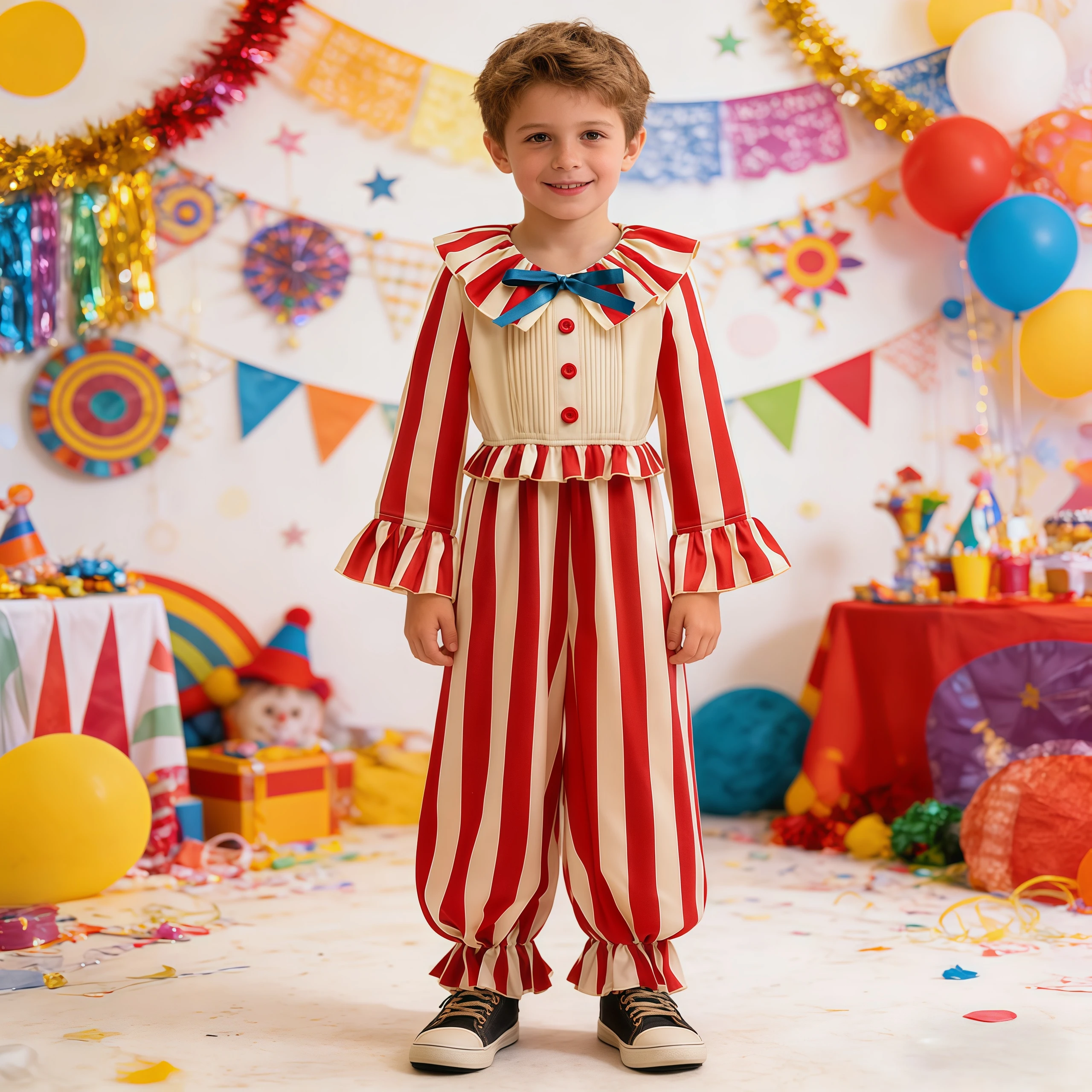 Jungen Halloween Zirkus Clown Cosplay Kostüm Gestreifter Overall für Kinder Geburtstag Karneval Zauberer Bühnenaufführung Ausgefallene Outfits