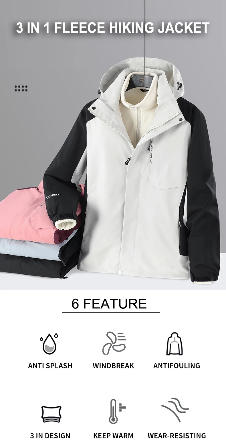 Description Picture 2 of itemCHRLCK Women's 3 In 1 Thick Hiking Jacket Fleece Waterproof Winter Windbreaker Outdoor Warm Camping Jacket Women Windproof Coat