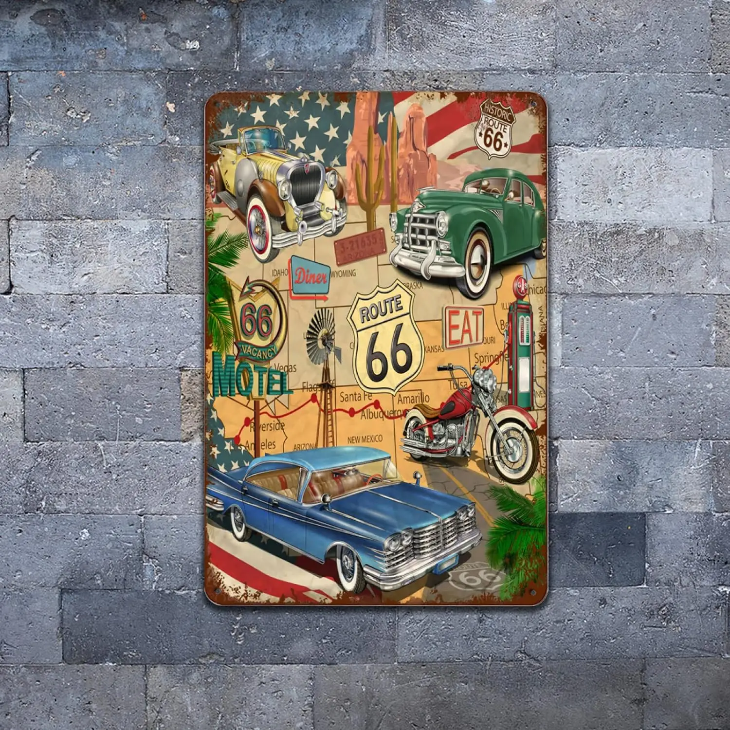 Фото Route 66 винтажные металлические знаки высокий декор для стен в столовой для Дома кухни бара патио комнаты гаража Ретро жестяной постер табличка 12 