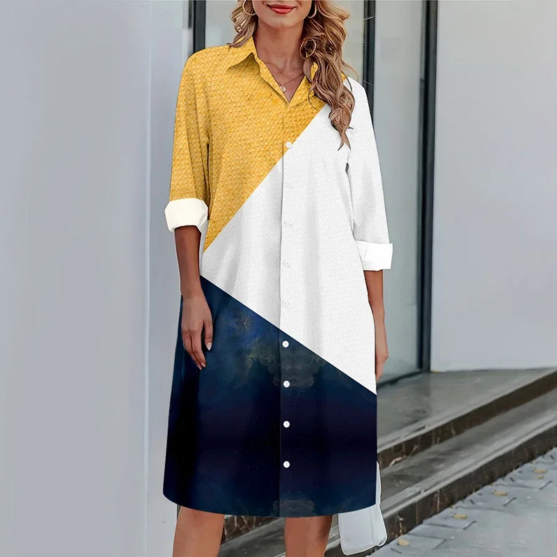 

Spring Autumn New Floral Printed Women Dresses Casual Loose Long Sleeve Single Breasted Fashion Elegant Straight Female Dress