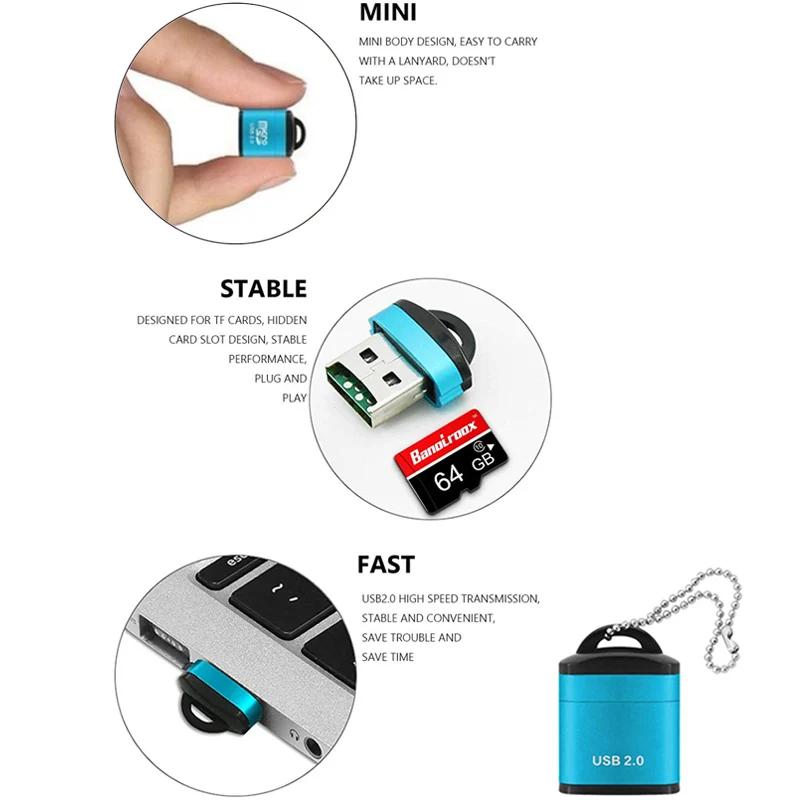NNBILI 마이크로 메모리 카드 리더 휴대용 미니 휴대 전화 저장 카드 노트북 컴퓨터 액세서리 용 고속 USB 어댑터