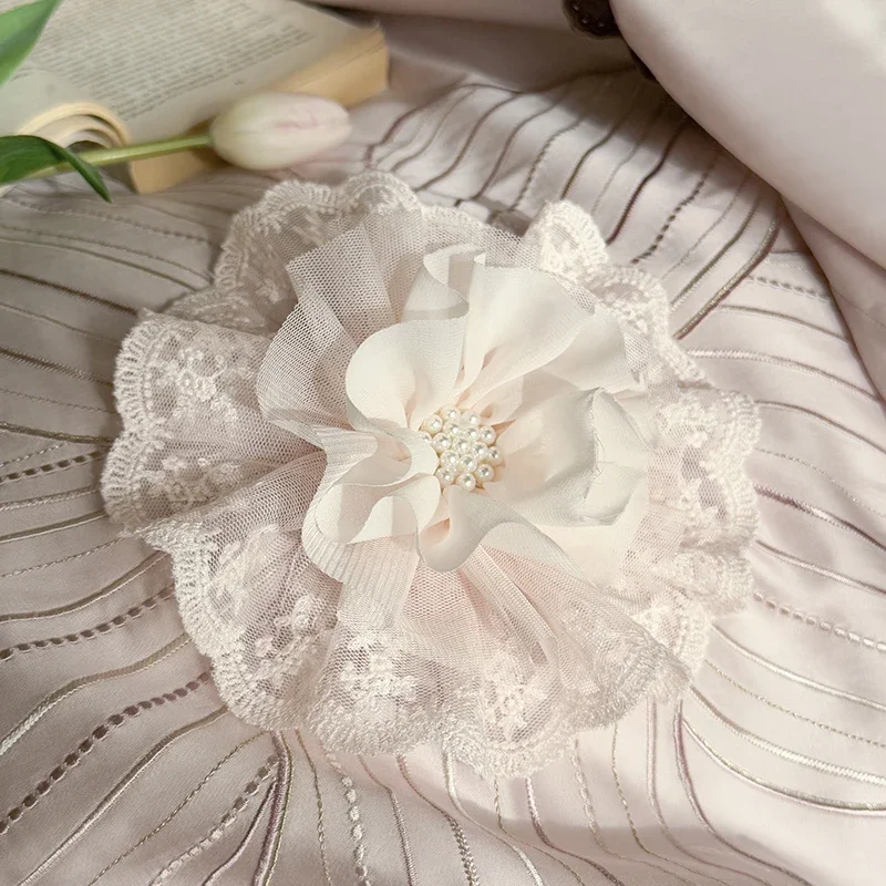 Three-dimensional Handmade Lace Flower Embroidery Lyocell Cotton Bedding Set Duvet Cover Bed Sheet/Fitted Sheet Pillowcases 4Pcs