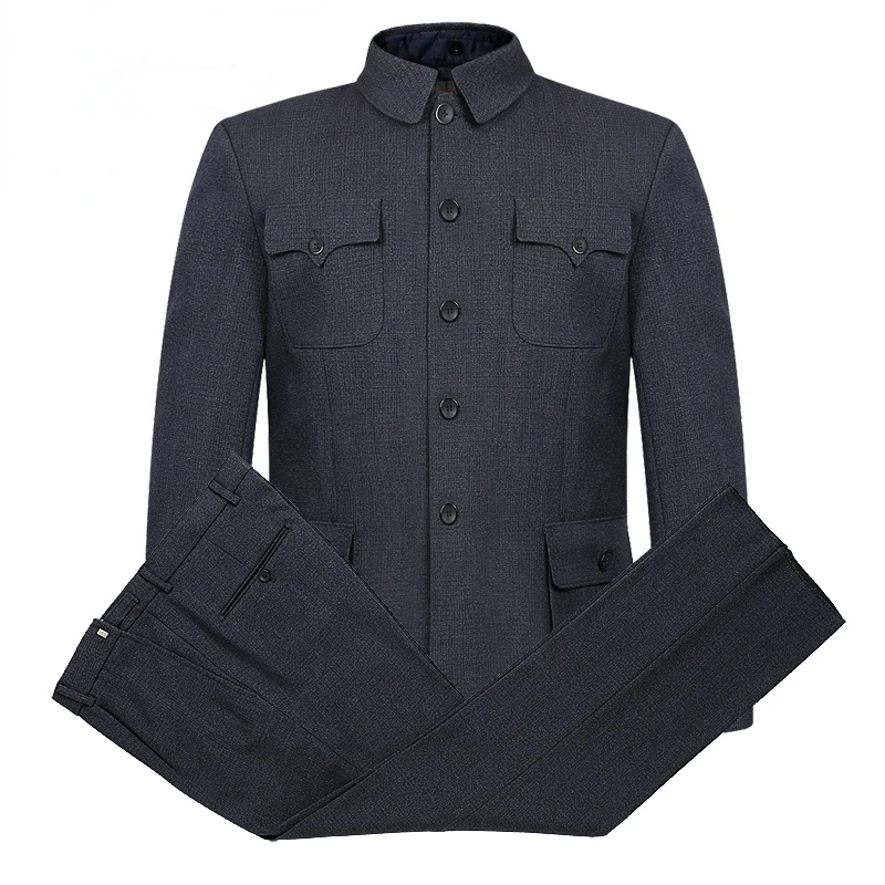 Men Traditional Chinese Tunic Suits 2-pieces Sets Jacket Coat Pants for Dad chinese dress