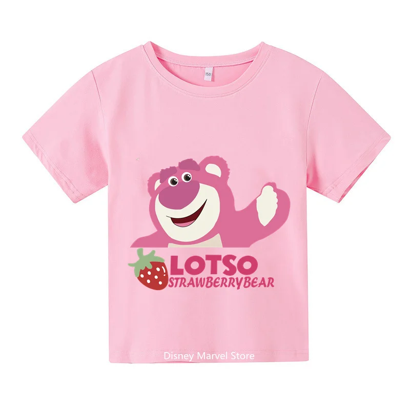 

2024 Strawberry Bear Lotso Kids T-shirt Summer Crew-neck Cotton Boys Girls Student short-sleeved Casual T-shirt Fashion T-shirt