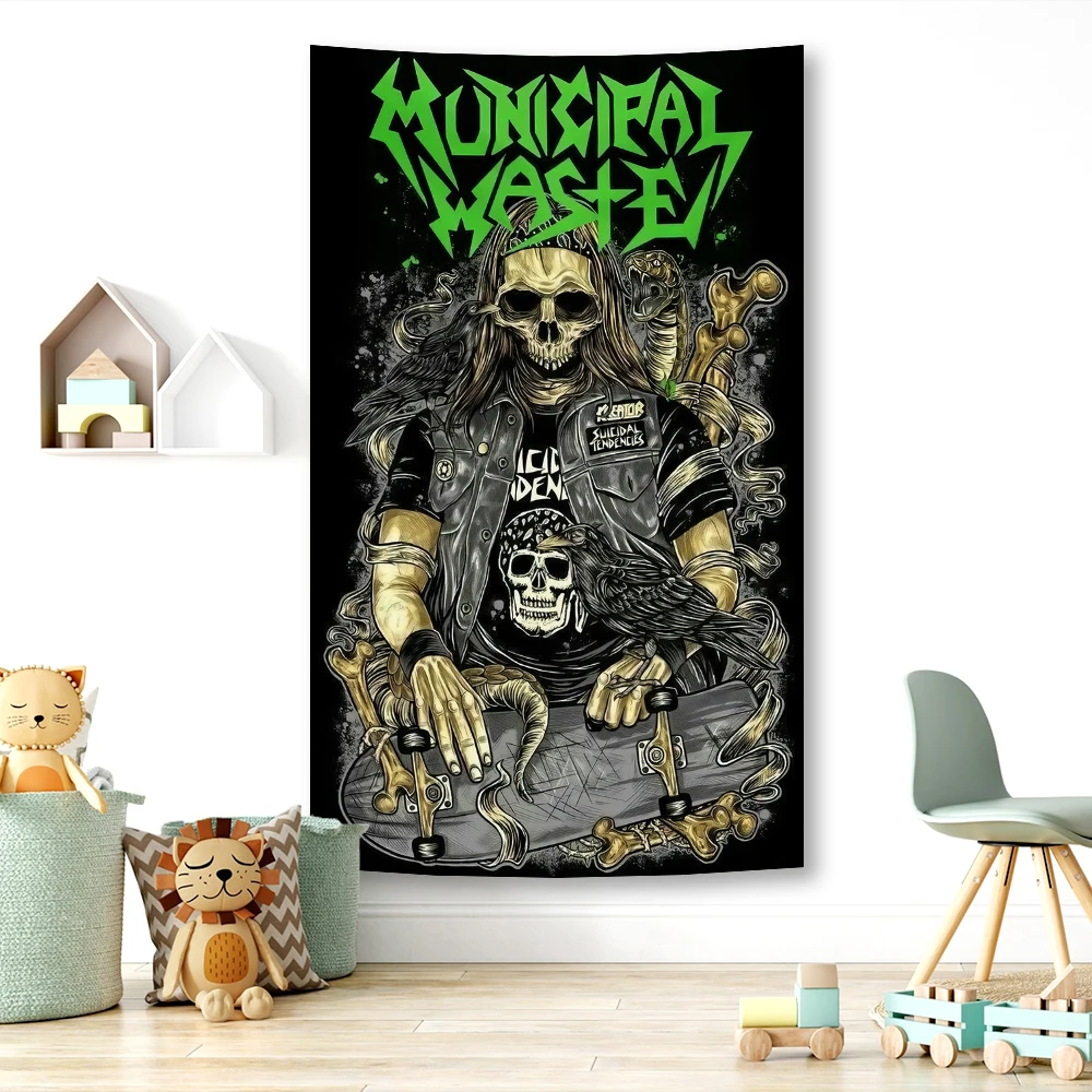 Hazardous Mutation Municipal Wastes Music Band Tapestry Boho Funny Print Cotton Streetwear Banner Flag tapestry decor
