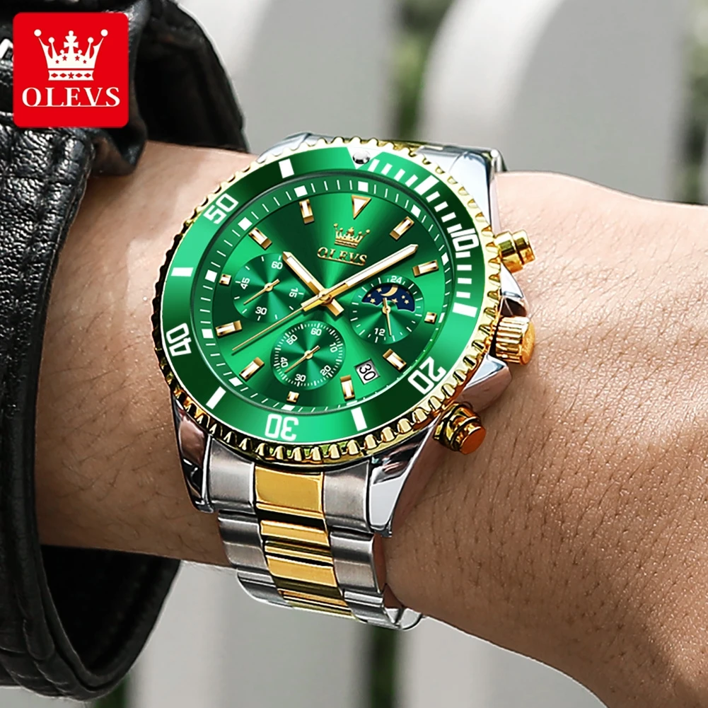 OLEVS Mens Watches Rotatable Big Face Stainless Steel Waterproof Date Analog Quartz Watches Fashion Business WristWatch for Men