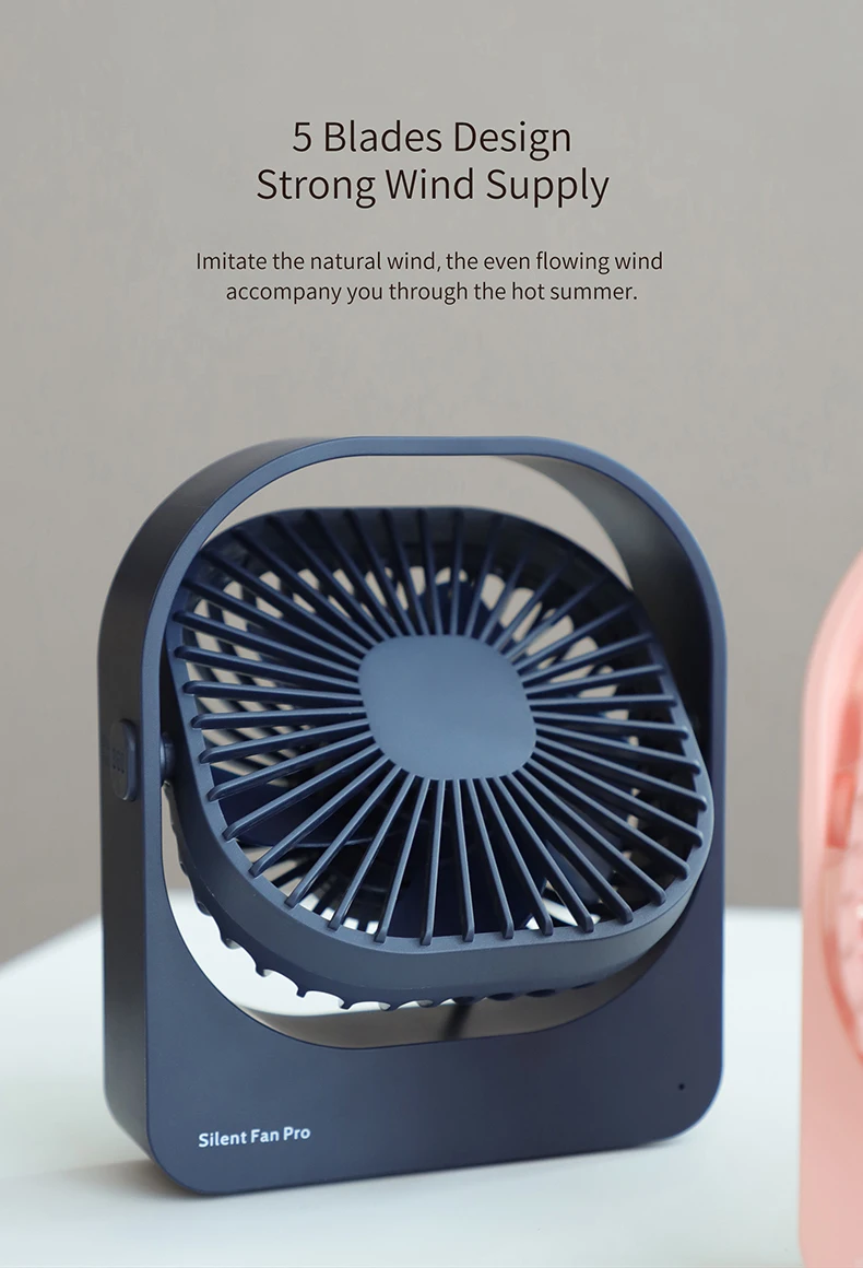 USB Desktop Fan 720° Rotation Silence Fan 2800mAh USB