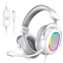 Enhanced RGB Gaming Headset with 7.1 Surround Sound and In-line Controls (WHITE)