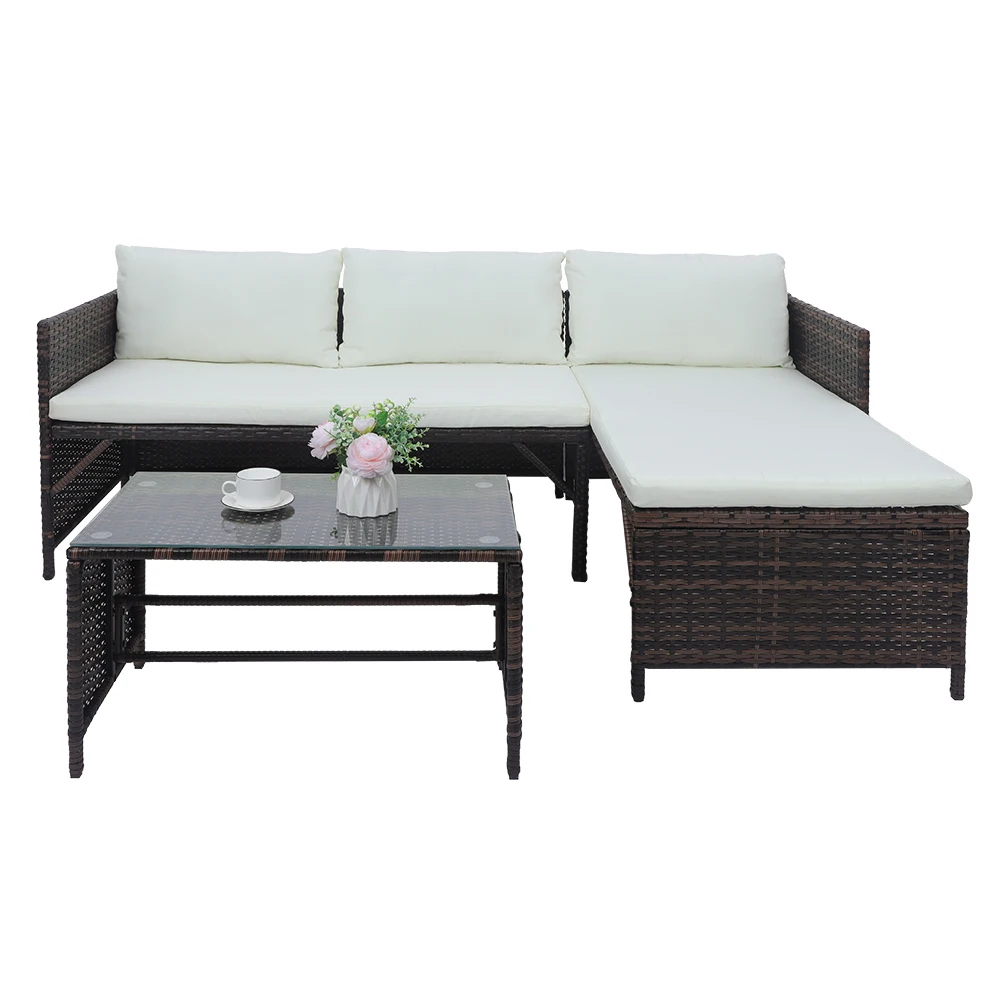 

3Pcs Patio Furniture Set 1 Double Seat 1 Chaise Seat 1 Coffee Table Combination Sofa Brown Gradient[US-Stock]