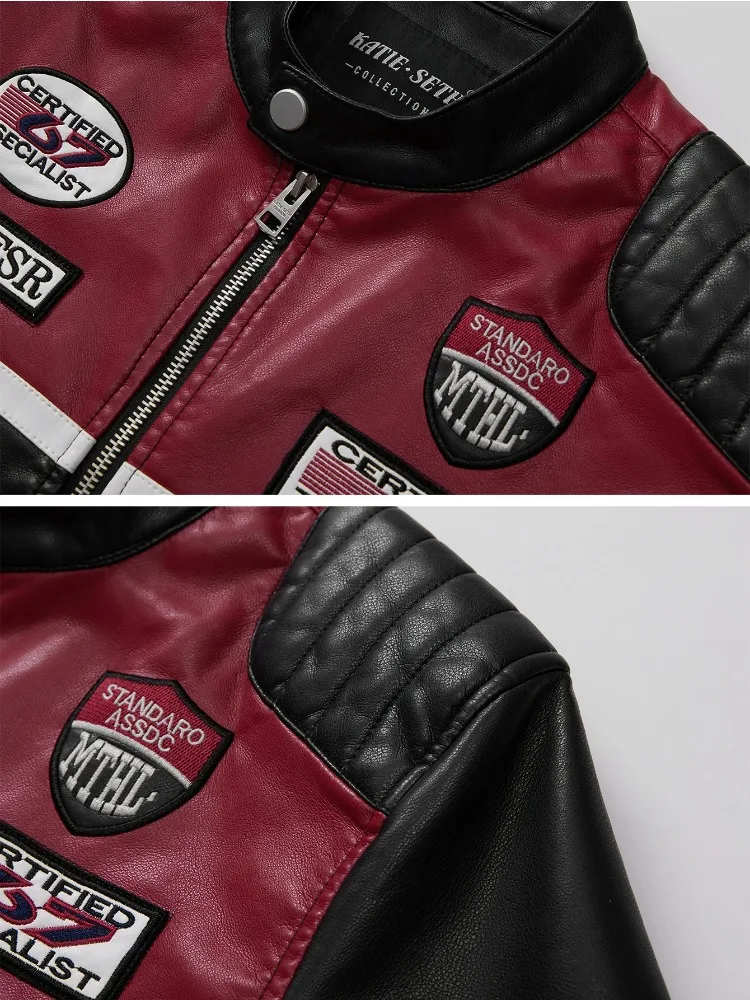 인조 가죽 레이싱 재킷 오버사이즈 오토바이 바이커 레이서 재킷 스트리트웨어 유니섹스