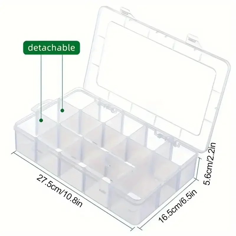 15 Grid Transparent Office Storage Box with Adjustable Dividers Plastic Storage Container for Art Painting 1 Piece