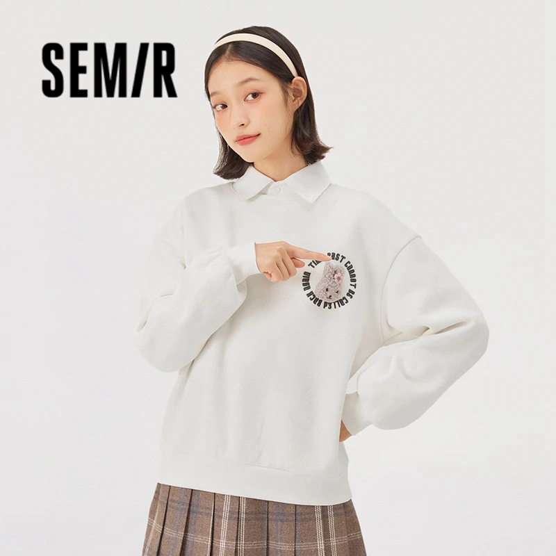 

Semir Sweater Women Bunny Cute Loose Shoulder 2023 Winter New Sweet Fleece Pullover