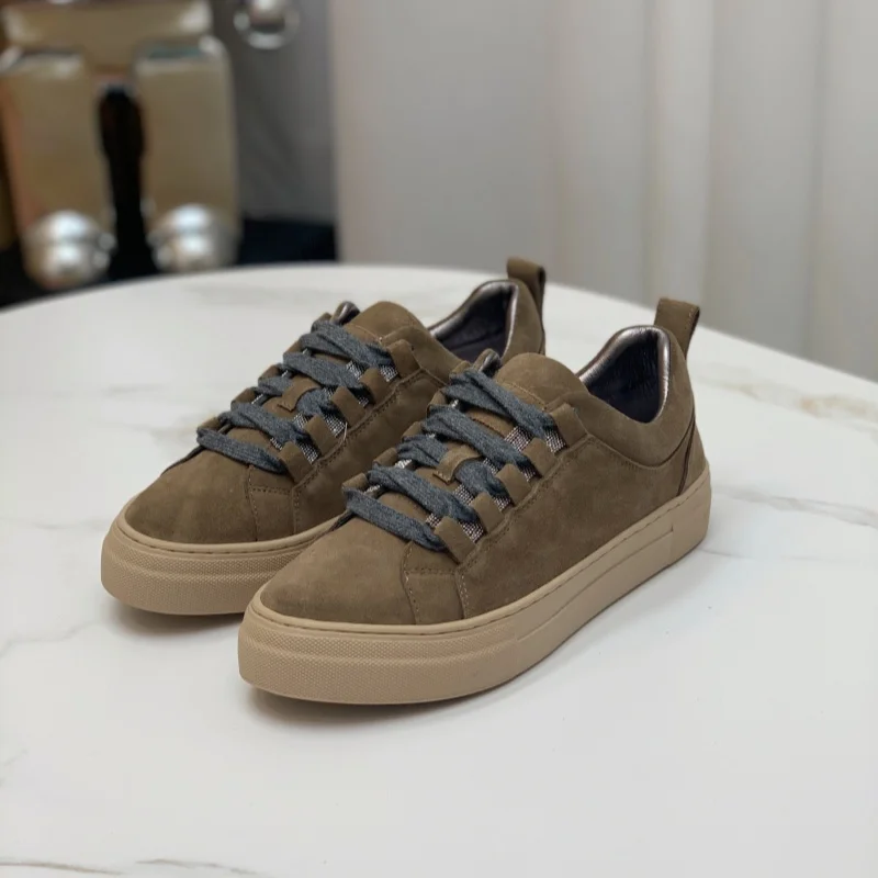 New minimalist retro versatile suede leather low top lace up casual board shoes, frosted shoes, suede shoes for women