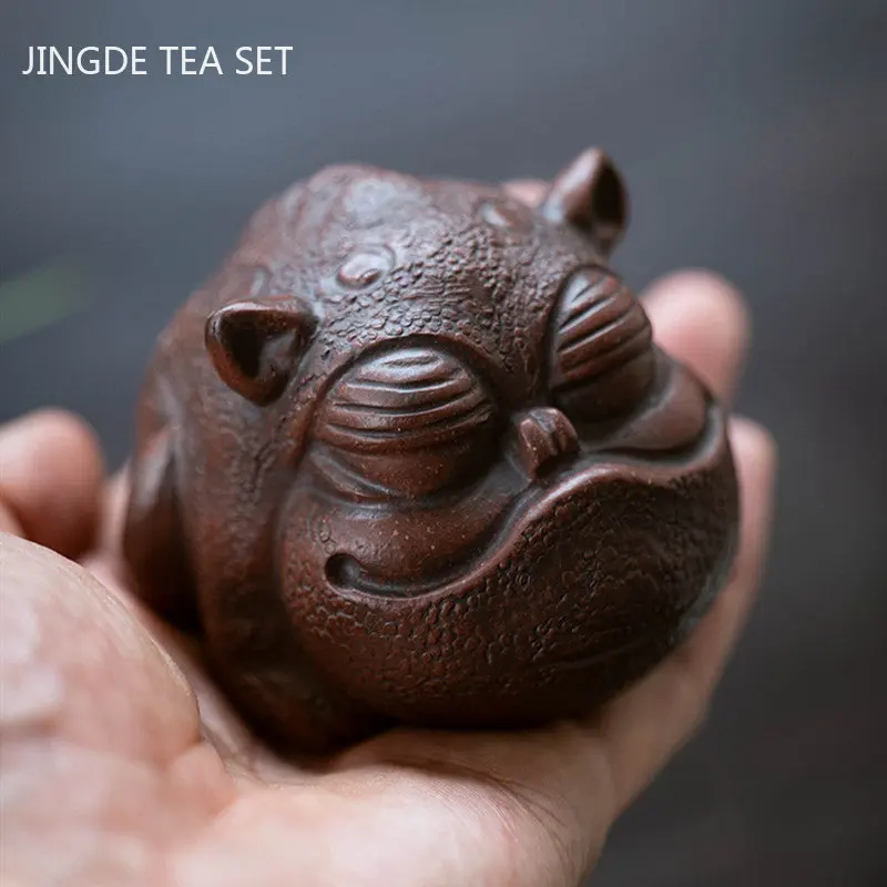 Yixing Raw Ore Purple Sand Tea Pet Three Foot Golden Toad Sculpture Small Ornaments Chinese Tea Table Decoration Accessories tea pet ornaments