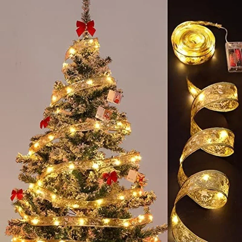 Ribbon Fairy Light Christmas Decoration Christmas Tree Ornaments For Home Bows String Lights Navidad Natal New Year