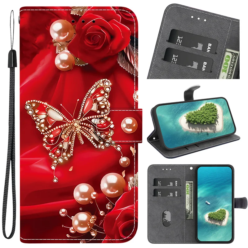 Cat Bear Wallet Flip Stand Case with Strap - Stylish Protective Cover