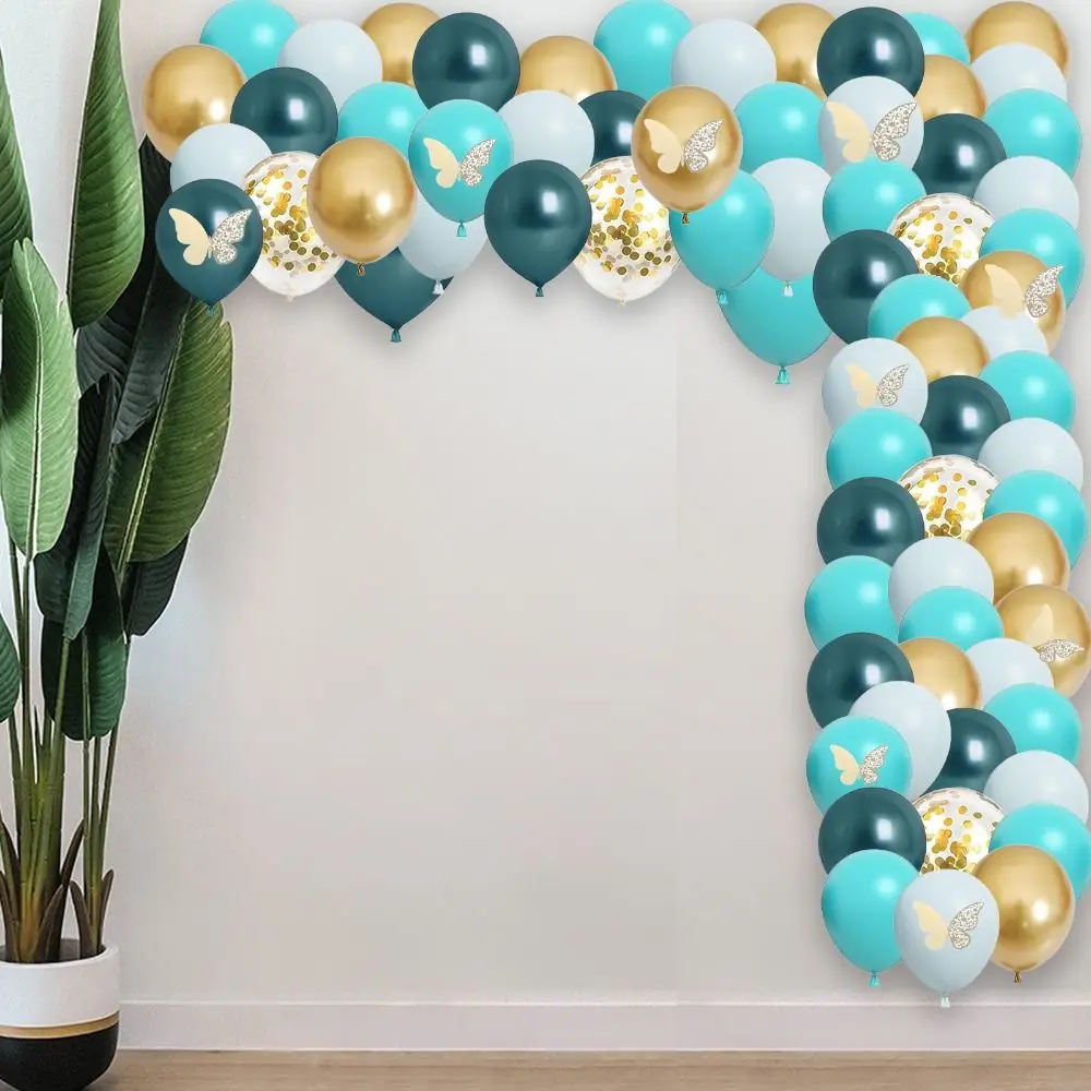 

Blue Teal Balloons Garland Kit Bridal Shower Dark Teal Turquoise Color Birthday Party Metallic Gold Graduation Wedding