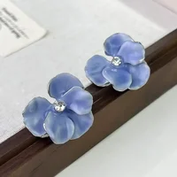 LATS Red Blue Enamel Flower Stud Earrings for Women Korean Fashion Five Petals Crystal Flowered Lovely Cute Girls Ear Decoration - Image 5