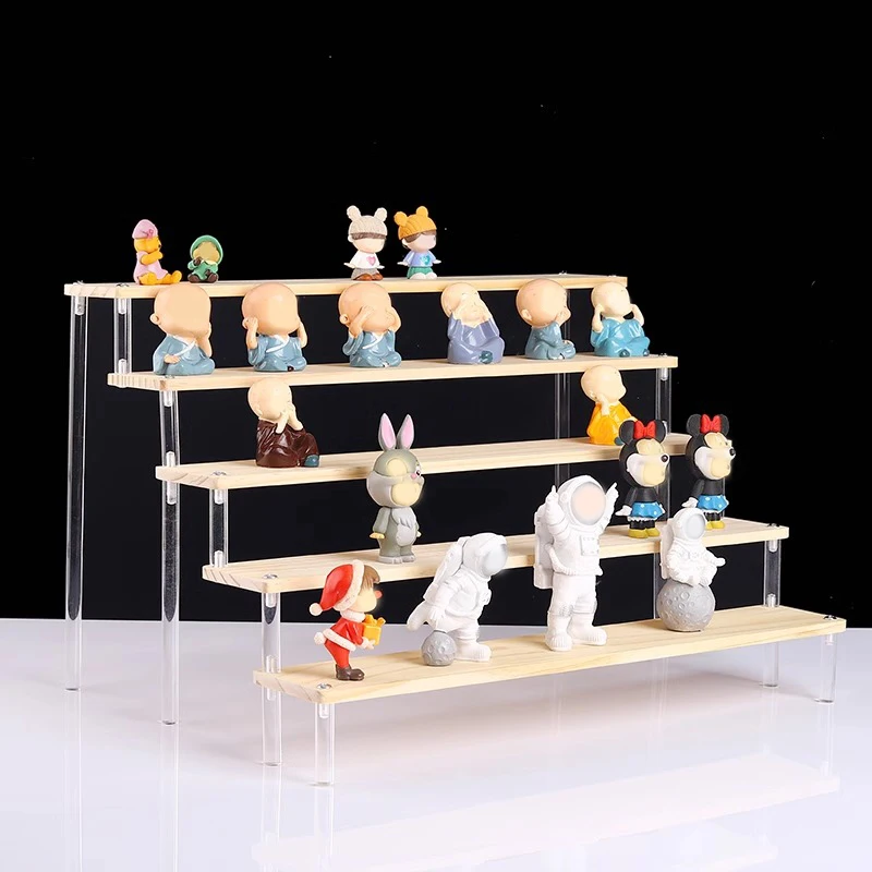 Wood Acrylic Shelf Display Stand Hand-made Figure Doll Décor Animation Car Model Perfume Blind Box Shelves Organizers Storage 4