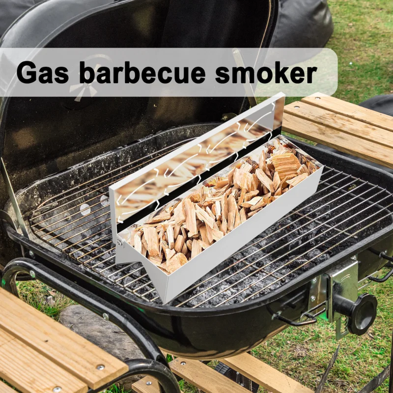 BBQ Smoker Box Outdoor Barbecue Smoker Box Stainless Steel Grilling Accessories With Convenient Hinge Lid For Maximum Fume