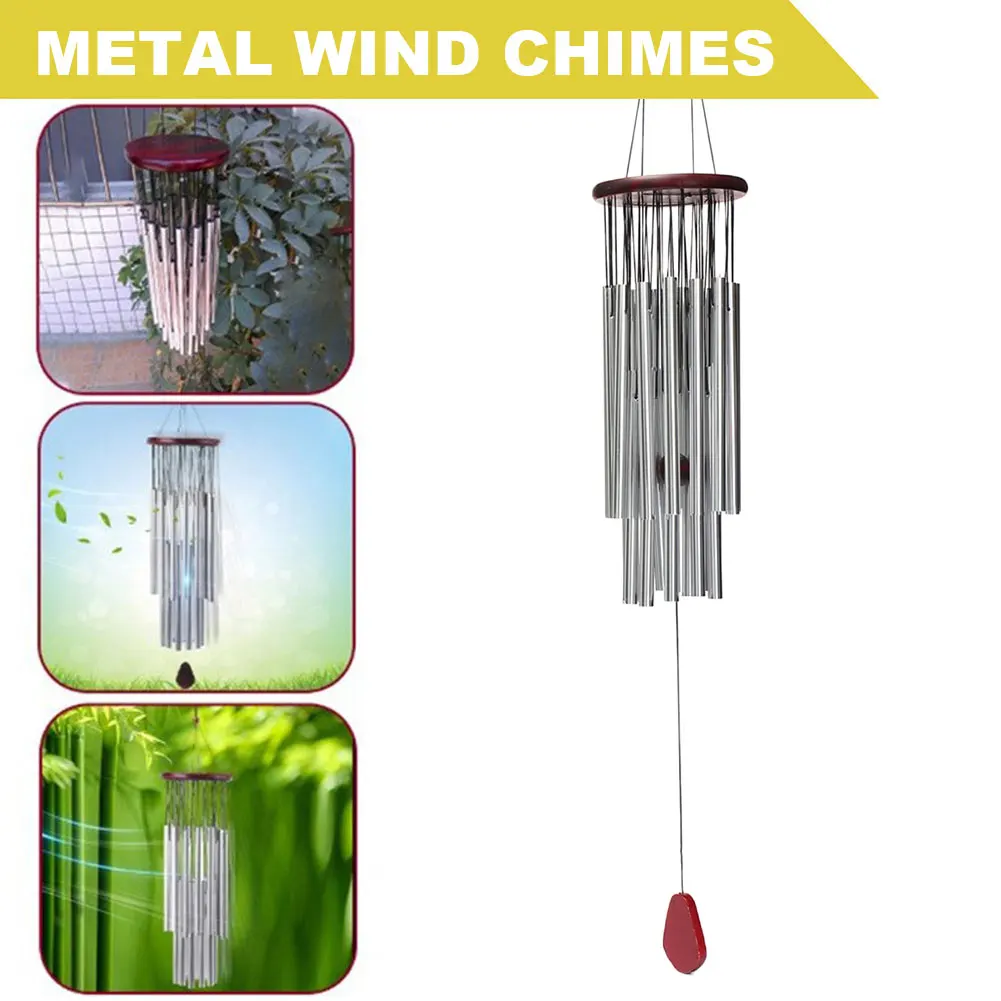 27 Tubes Silver Tube Wind Chime Anti-rust Hanging Wind Bell Outdoor Decoration Bell Multi-tube Chime for Garden Yard