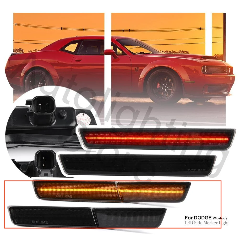 2x Smoked LED Front Side Marker Light For 2018 Dodge Challenger Scat