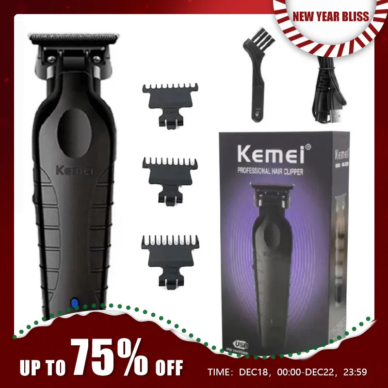 KEMEI-cortapelos negro para hombre, cortadora de pelo inalámbrica, profesional, recargable por USB