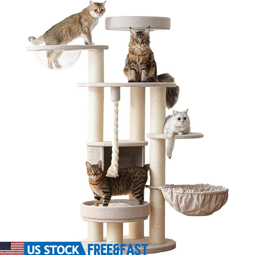 Large Cat Tree Maine Coon Heavy Duty Tower with Spacious Platforms Hammocks Scratching Posts Multi Level Design Indoor Cats