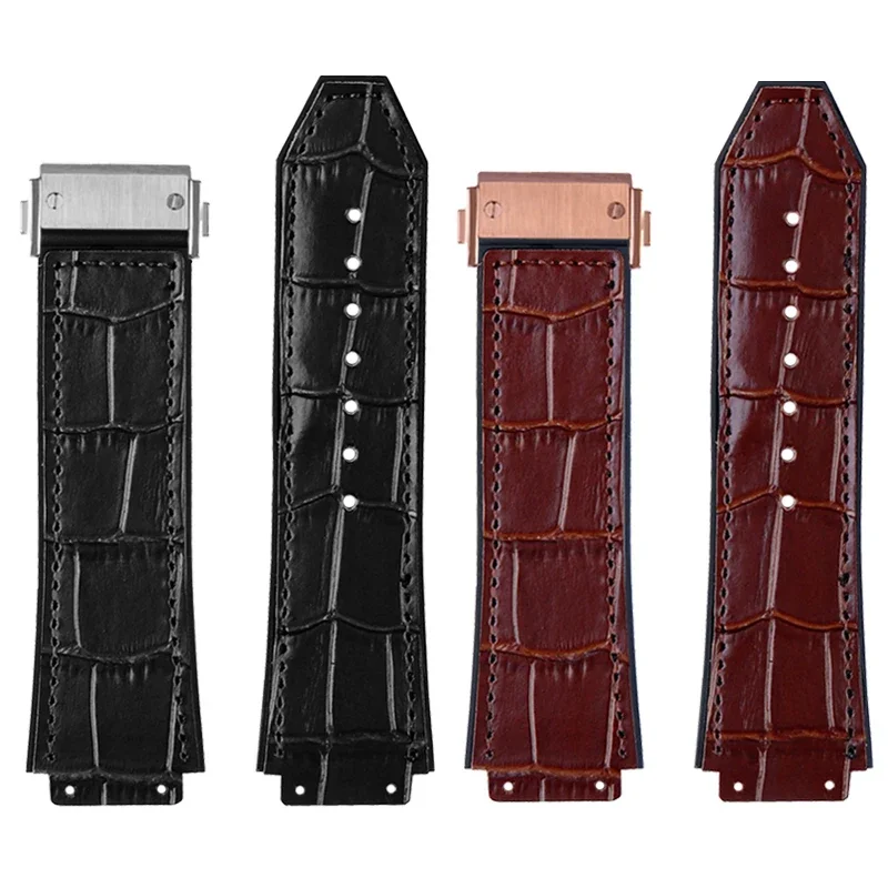 Premium Genuine Leather Watch Band - Cowhide Strap with Tools and Accessories, Black/Brown