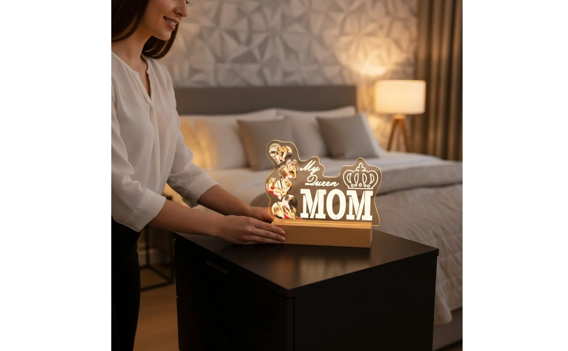 Personalized Photo Night Lamp Mother's Day Gift Acrylic Illuminated Lamp Engraved Acrylic Night Lamp Plug-in Powered Mom Photo
