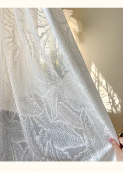 Boho White 3D Leaf Curtains 1