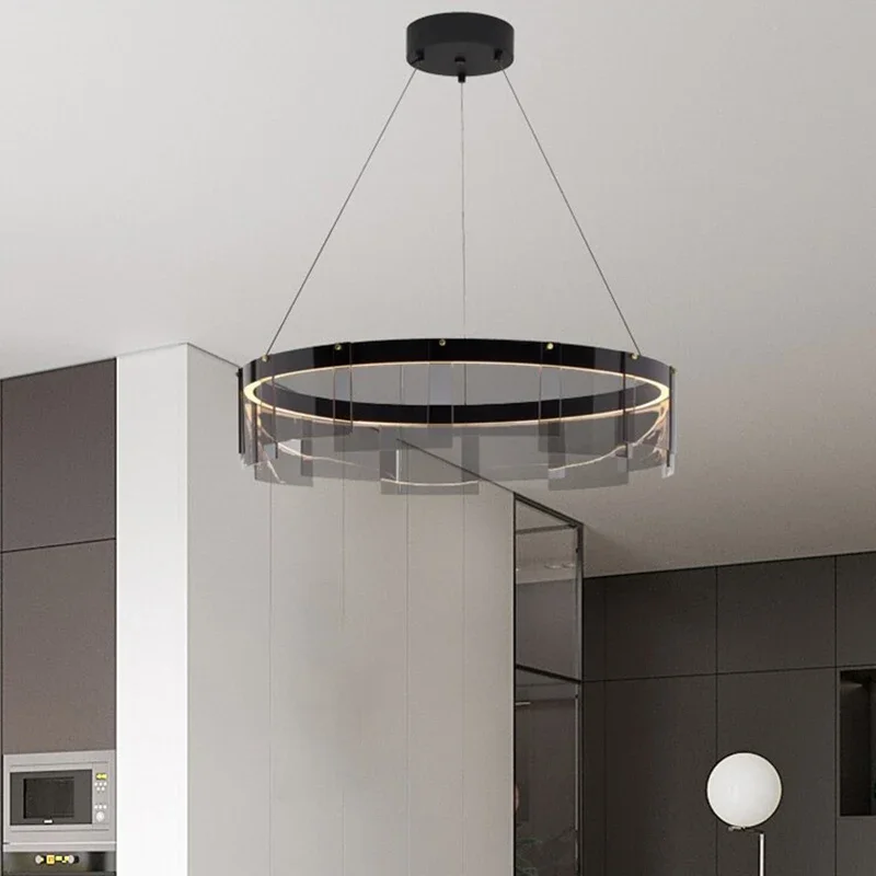 

Modern LED Pendant Light Minimalist Black Clear Glass Ring Hanging Lamps For Living Rooms Dining Room Lobby Illumination Fixture