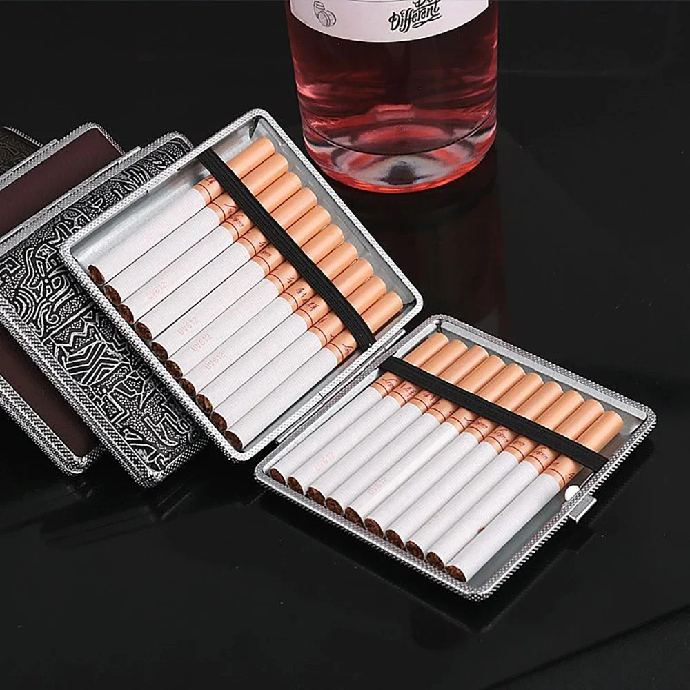 20 Sticks Gift Leather Cigarette Box Cigarette Lady Storage Cover Holder Cigar Case Metal Leather Smoking Accessories For Men's
