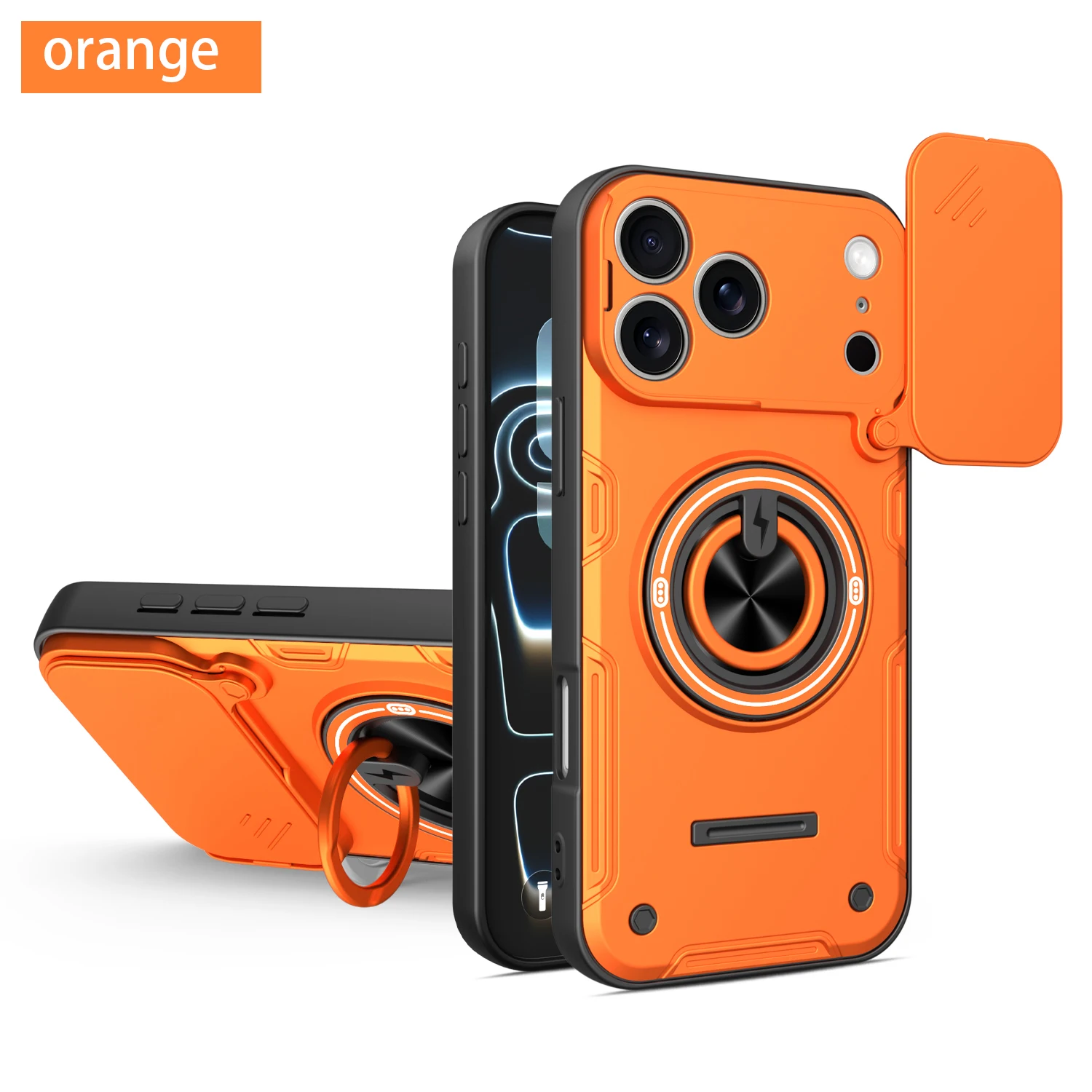 Enhanced Shockproof Phone Case with Sliding Camera Lens Protector and Magnetic Ring Stand