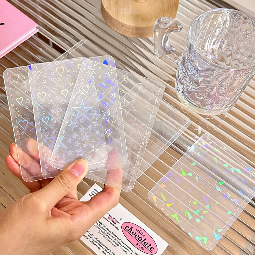 

5PCS 3-inch Photo Card Sleeves Transparent Gradient Laser Flash Love Star Printing Protective Hard Card Cover Film Photo Cover