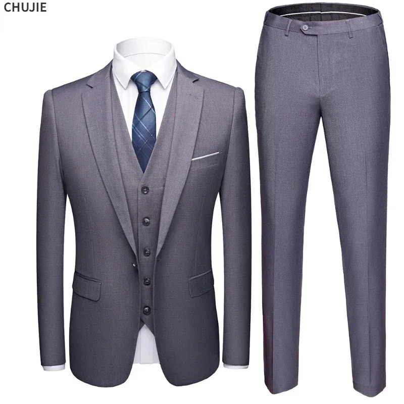 Men Suit Wedding 3 Pieces Blazers Set Elegant Luxury Full Jacket Vest Pants Design Latest Business Coat Slim Fit Trousers stretch pants business pants suit pants men pants thin trousers