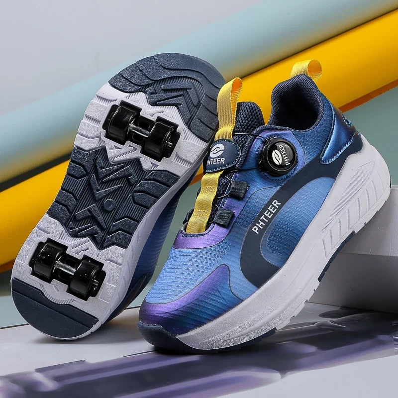 Children's Casual Sports Shoes Rotating Buckle Comfortable Breathable Trendy Gradient Boys and Girls Roller Skates Running Shoe
