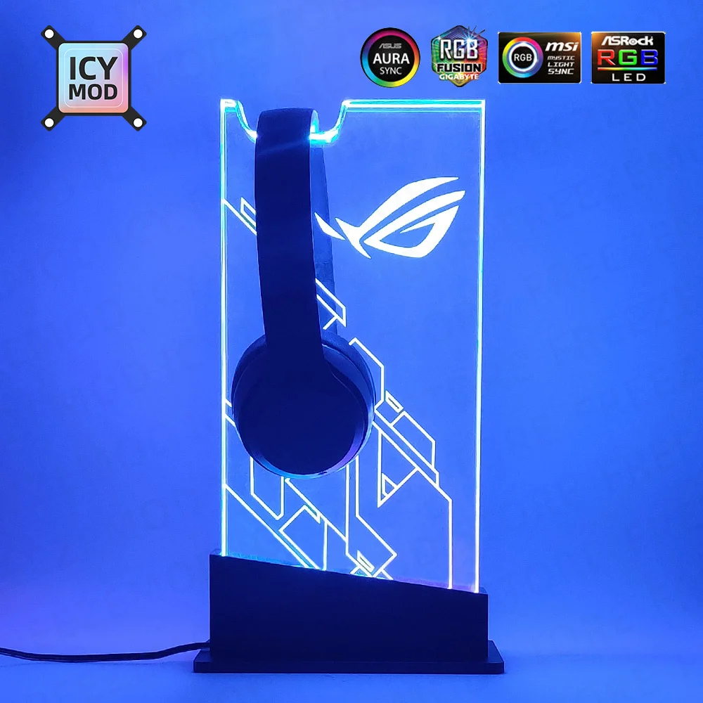 Rgb Chassis Headconjunto Titular Argb Transparente Aura Sync Headphone Suporte Personalizável Logo Rog Gamers Suporte Faça Você Mesmo 5v 3pin pc Mod