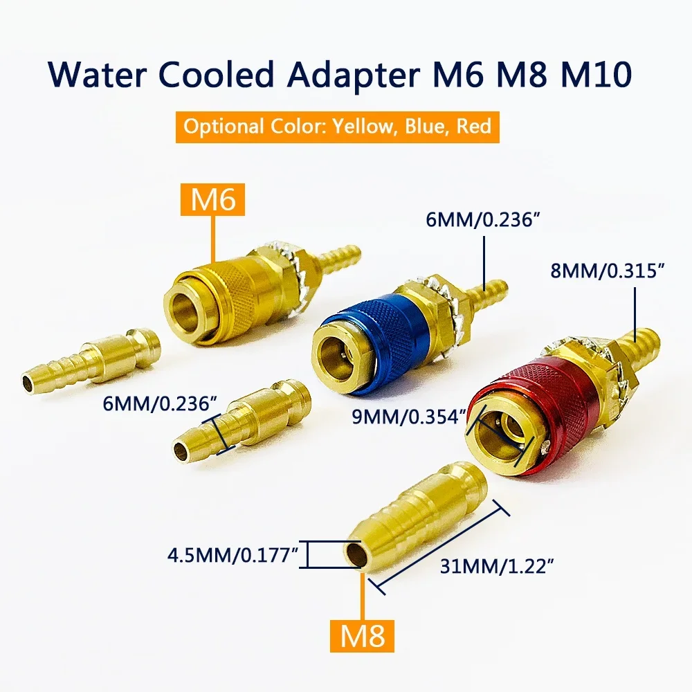 Water Cooled Gas Adapter Quick Connector Fitting For TIG Welding Torch or MIG Plug M6/M8