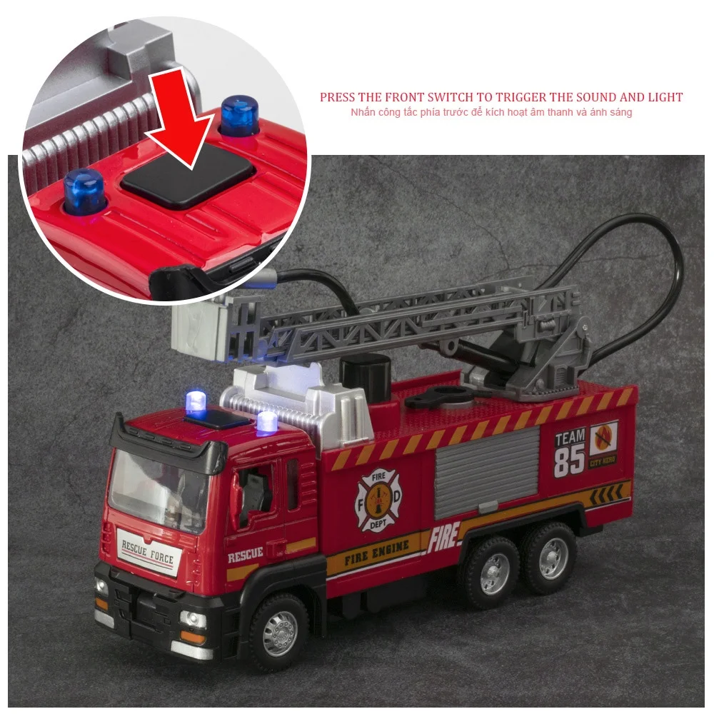 Alloy Fire Truck Toy with Sound and Light for Kids