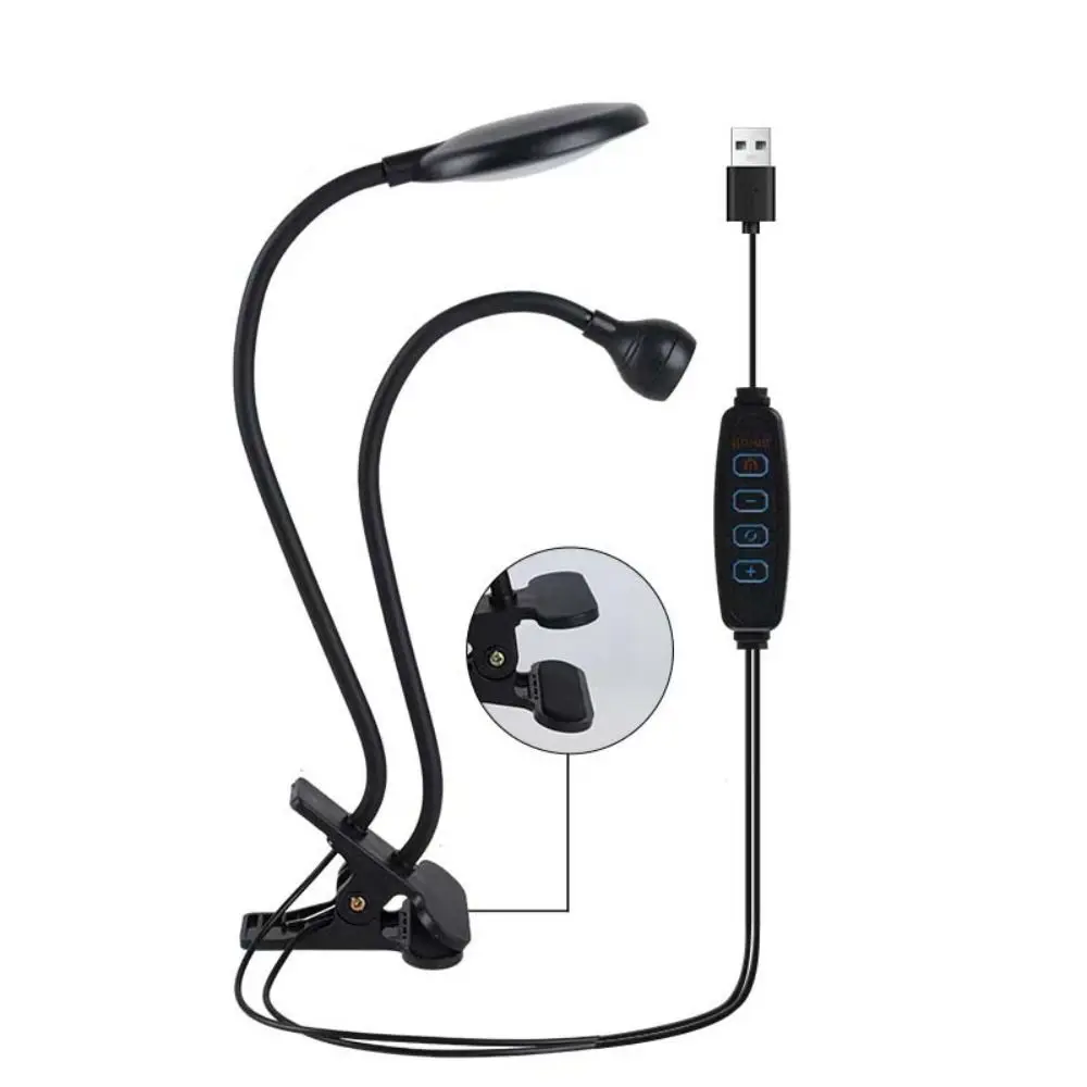 더블 헤드 LED 테이블 램프 야간 조명 USB 클립 램프 UV 경화 바이올렛 램프 휴대용 기숙사 램프 구즈넥 네일 램프