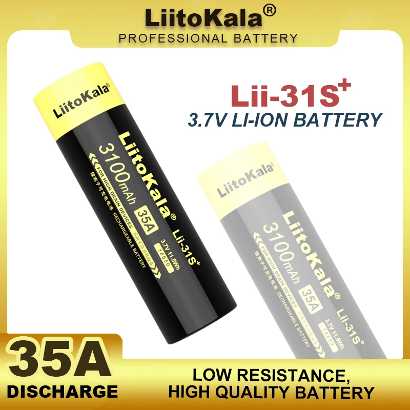 New LiitoKala  Lii-31S 18650 Battery 3.7V Li-ion 3100mA 35A Power Battery For High Drain Devices.