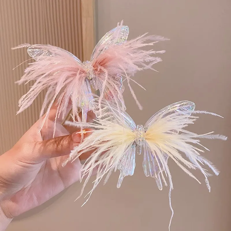 Children's Transparent Butterfly Hair Clip 3D Feather Hair Clip Girl Home Accessories Baby Headwear