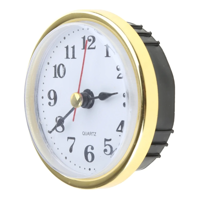 831B Mini Clock Insert 2-1/2Inch 65mm Round Movement Clock White Face Golden/Silver Tone Arabic Numerals Head
