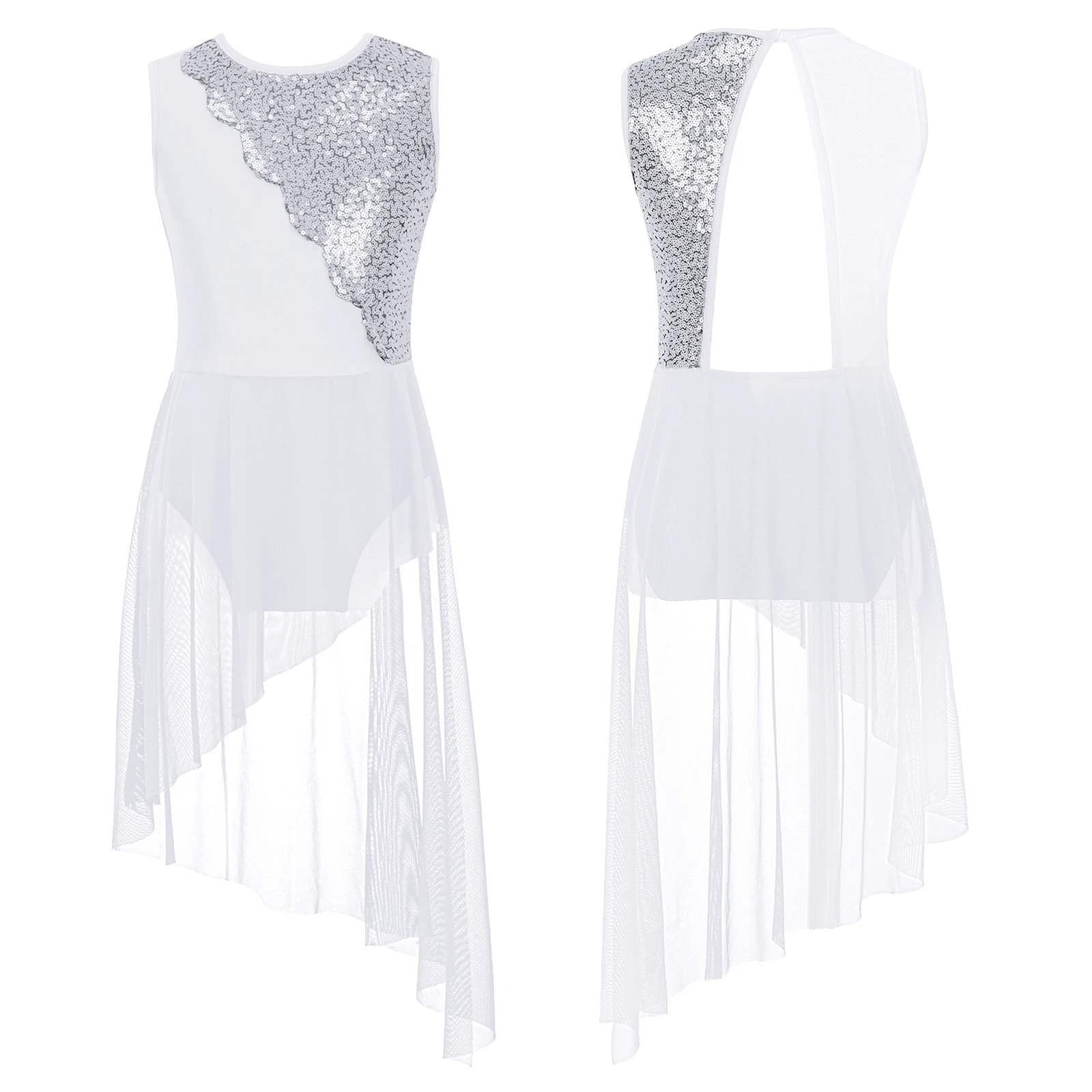 thumbnail image 1 of Vestido de competición de baile de Ballet para niñas pequeñas, ropa de baile con lentejuelas brillantes, sin mangas, dobladillo Irregular, espalda hueca, 1 of 5