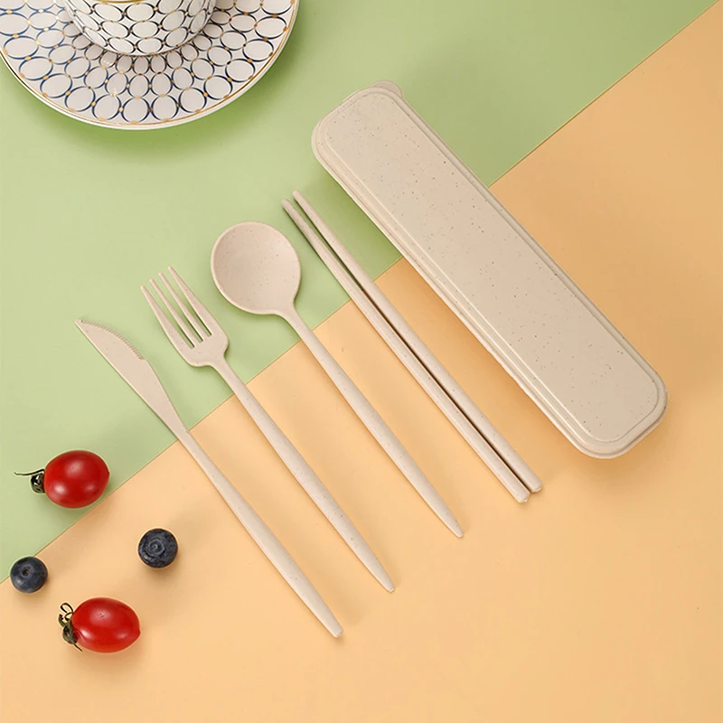 Eco-Friendly Wheat Straw Cutlery Set with Portable Case – Reusable Utensils Pack