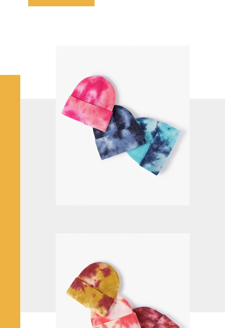 Hohe Qualität Mode Frauen Männer Herbst Winter Warme Beanie Hut Tie Dye Dame Männlich Gestrickte Wolle Mützen Hut Kappe Für Frauen Männer – Detail 9
