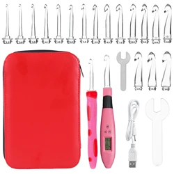 Ergonomic Crochet Hook Set with LED & Digital Counter - 17-Piece DIY Knitting Kit (As shown)